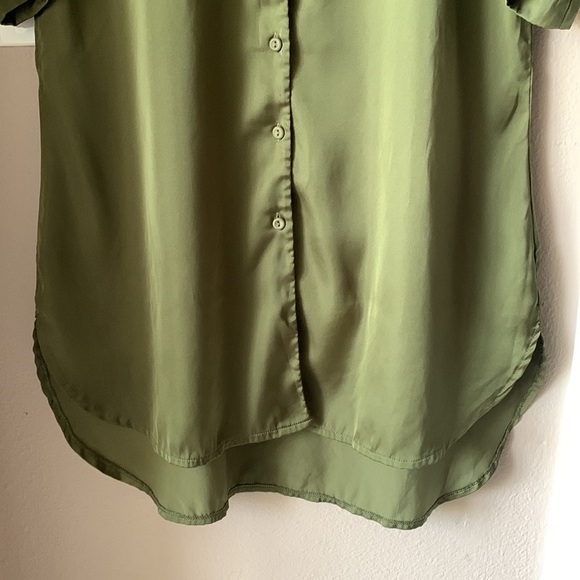 EKOUAER Olive Green Elbow Sleeve Button Down Tunic Top - Picture 3 of 7